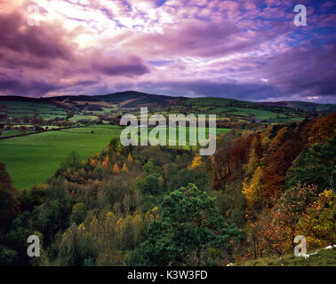 An autumn view of Loggerheads country park, North Wales, and the surrounding landscape Stock Photo