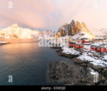 Hamnoy, Lofoten islands, Norway. winter view at sunrise Stock Photo