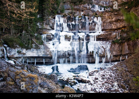 Europe, Italy, Trentino, Trento district, Madonna di Campiglio. Vallesinella waterfall in winter Stock Photo