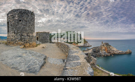 An abandoned slate mine in Italy with a speleologist, Fontanabuona valley, Genoa, Italy, Europe Stock Photo