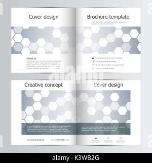 Abstract vector covers template set. Bi fold brochure layout design, hexagonal and polygonal background Stock Vector