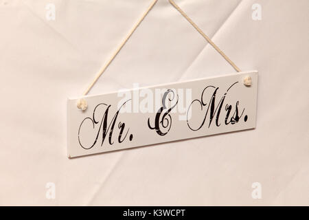 Sign saying Mr and Mrs, mister and misses, wedding,marriage Stock Photo