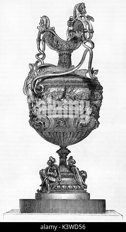 Old illustration of Goodwood horseraces trophy in 1841 (England). By unidentified author, published on Magasin Pittoresque, Paris, 1841 Stock Photo