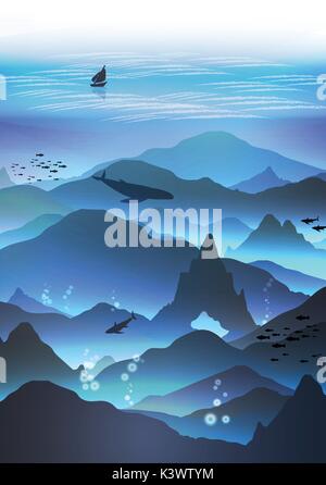 Underwater Sea Landscape - Vector Stock Vector