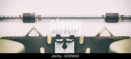 Close-up of SUPPORT word on a typewriter sheet Stock Photo