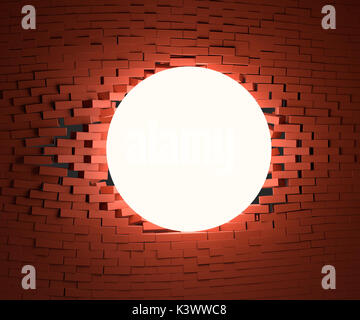 A glowing ball smashed the brick wall Stock Photo