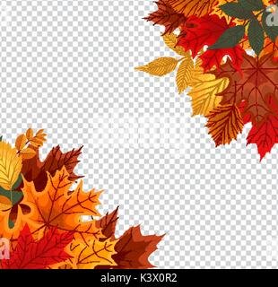 Abstract Vector Illustration with Falling Autumn Leaves on Transparent Background Stock Vector