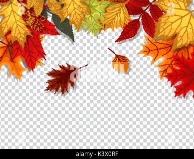 Abstract Vector Illustration with Falling Autumn Leaves on Transparent Background Stock Vector