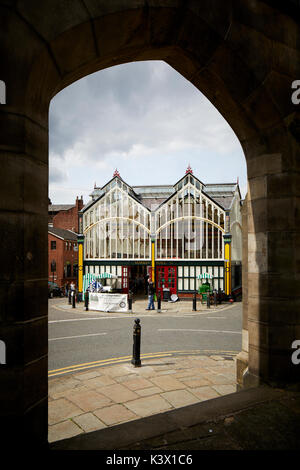 Landmark Stockport Town Centre Cheshire in gtr Manchester St Historic covered Market Hall Stock Photo