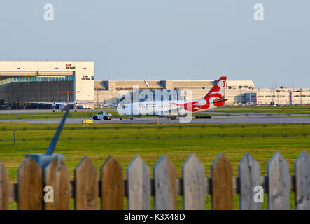 MONTREAL, CANADA - AUGUST 28, 2017 : Air Inuit C-GMAI taxiing plane. Air Inuit is an airline based in the Montreal borough of Saint-Laurent, Quebec, C Stock Photo