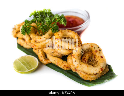 Deep fried calamari rings with sauce bowl Stock Photo