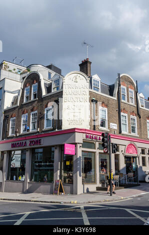 A plaque on the corner of a building in Camden, London reads 'Truman Hanbury and Co Ltd' Stock Photo