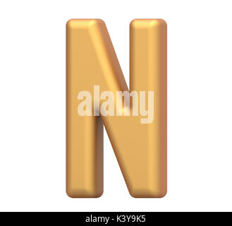 golden letter N, 3D rendering thin and tall alphabet in matte golden color Stock Photo