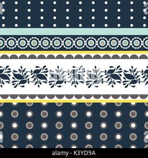 Folk floral blue and yellow seamless vector pattern. Stock Vector
