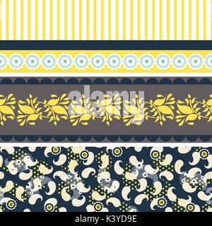 Folk floral blue and yellow seamless vector pattern. Stock Vector