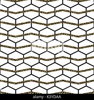 Honey comb cells vector gold glitter seamless pattern. Stock Vector