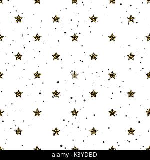 Star shape glitter gold, black and white seamless pattern. Stock Vector