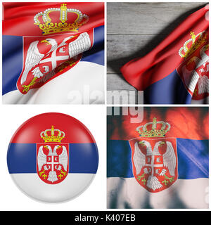 3d rendering of a composition of four Serbia flags Stock Photo