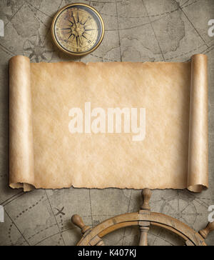 Old map scroll with compass. Adventure and travel background concept ...