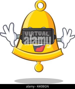 With virtual reality school bell character cartoon Stock Vector