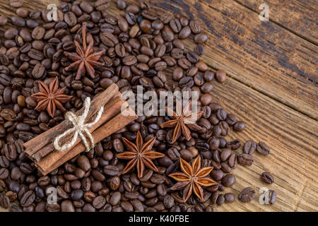 Background texture of grains of coffee cinnamon and anise stars Stock Photo