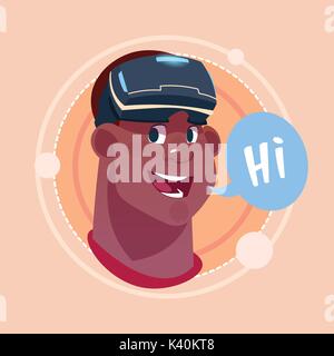 Man Hi African American Male Emoji Wearing 3d Virtual Glasses Emotion Icon Avatar Facial Expression Concept Stock Vector