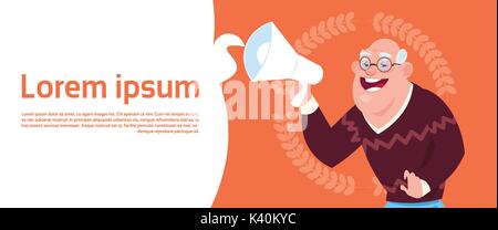 Senior Man Holding Megaphone With Copy Space Modern Grandfather Stock Vector