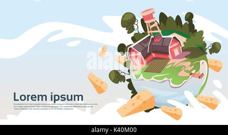 Abstract Farm With House, Farmland Countryside Landscape Banner Stock Vector