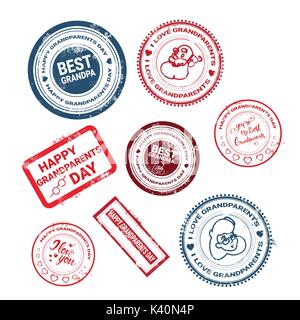 Happy Grandparents Day Stamps Collection Greeting Icons Set Stock Vector