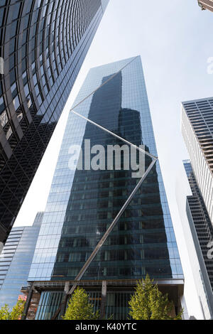 Seattle, Washington: The F5 Tower reflects the entirety of  Columbia Center in its glass facade. The development, which will be the fifth tallest skys Stock Photo