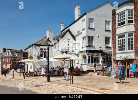 21 June 2017: Exeter, Devon, England, UK - Pubs and restaurants at Exeter Quay on a fine summer day. Stock Photo