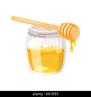 Vector cartoon style glass honey jar.  Isolated on white background. Stock Vector