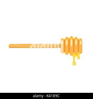 Vector cartoon style wooden honey ladle. Isolated on white background. Stock Vector