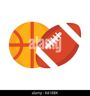 Vector flat style illustration of American football and basketball balls. Icon for web. Isolated on white background. Stock Vector