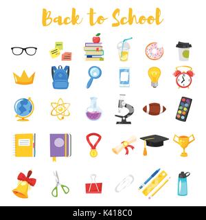 Vector cartoon style set of school icons. Isolated on white background. Stock Vector