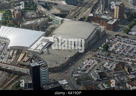 aerial view of Manchester AO Arena & Manchester Victoria station, UK Stock Photo