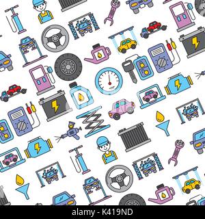 collection car repair service garage seamless pattern design Stock Vector
