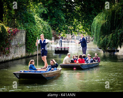 Cambridge Tourism - Tourists Punting on the River Cam in Cambridge UK