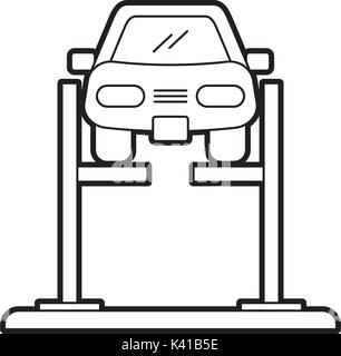 cartoon car with alignment device at wheel alignment service station ...