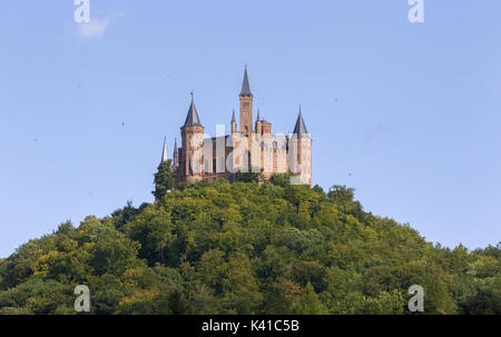 Aerial view of famous Hohenzollern Castle, ancestral seat of the imperial House of Hohenzollern and one of Europe's most visited castles, Baden-Wurtte Stock Photo