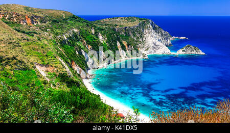 Stunning beaches of Greek islands - Petani beach in Kefalonia . Ionian islands Stock Photo