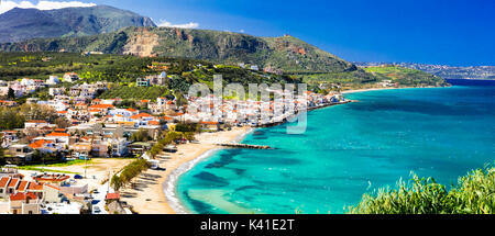 Beautiful Crete island. View of Almyrida bay with turquoise sea. Greek holidays Stock Photo