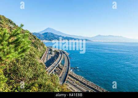 Mt. Fuji and motorway in Japan Stock Photo