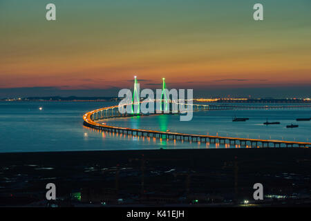 incheon bridge at night in South Korea. Stock Photo