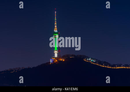 Seoul tower at night in Seoul, South Korea Stock Photo