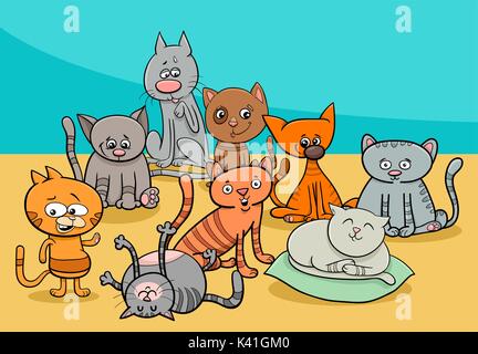 Cartoon Illustration of Funny Cats or Kittens Animal Group Stock Vector