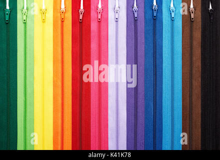 Colorful zipper collection in vertical arrangement isolated Stock Photo