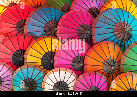 Colorful Thai traditional handmade umbrellas background Stock Photo
