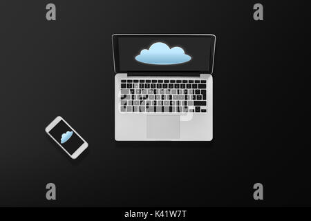 laptop computer with cloud icon and smartphone Stock Photo