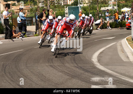 NICE - JULY 2ND : The TOUR 2013  (Tour de France) .ITERA - KATUSHA Team during Nice/Nice Stage 4 (25 km). Stock Photo